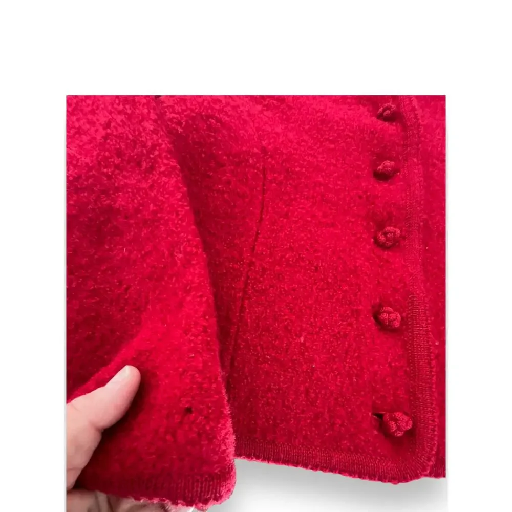 Vtg. Lands End Bouclé Jacket Wool Sweater Cardigan | Sz 10, Red Vintage - Picture 5 of 8